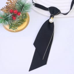 A Handmade Pearl-Embellished Lady's Elegant and Casual Bow Tie, a Neck Accessory Suitable for the Collars of Shirts and Suits, a