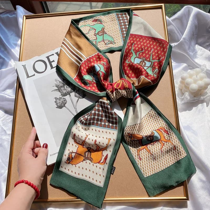 Luxury Design Print Hair Ribbon Scarf Women Neck Tie Bag Scarfs Satin Silk Skinny Headscarves Ladies Foulard Floral Bands