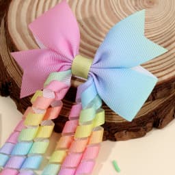 2Pcs Ribbon-Tassel Hair Clips Popular Sweet Rainbow Curly Ribbon Double Ponytail Hairpin Baby Girl Hair Accessories For Children