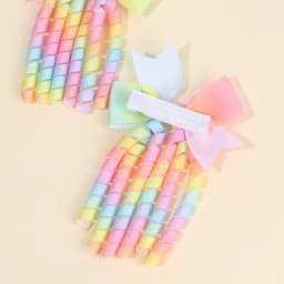 2Pcs Ribbon-Tassel Hair Clips Popular Sweet Rainbow Curly Ribbon Double Ponytail Hairpin Baby Girl Hair Accessories For Children