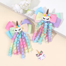 2Pcs Ribbon-Tassel Hair Clips Popular Sweet Rainbow Curly Ribbon Double Ponytail Hairpin Baby Girl Hair Accessories For Children