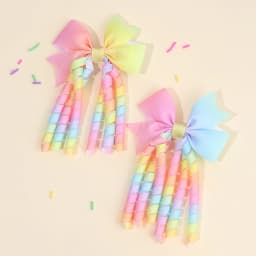 2Pcs Ribbon-Tassel Hair Clips Popular Sweet Rainbow Curly Ribbon Double Ponytail Hairpin Baby Girl Hair Accessories For Children