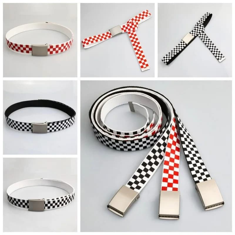 Trendy Classic Black and White Plaid Letter Belt Men's and Women's Ins Wind Overalls All-match Canvas Hip-Hop Student Belt