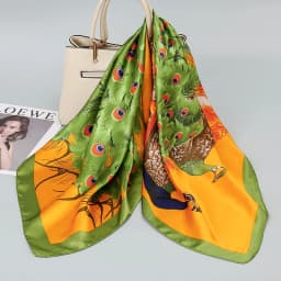 90*90cm Hijab Scarves Women Fashion Peacock Pattern Print Scarf Female Square Shawls Head Ladies Bandanna Foulard Muffler Girl