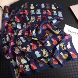 Luxury Brand 2025 New Fashion Summer Silk Square Scarf Women Cat P Satin Neck Hair Tie Band Beach Hijab Head Female Foulard