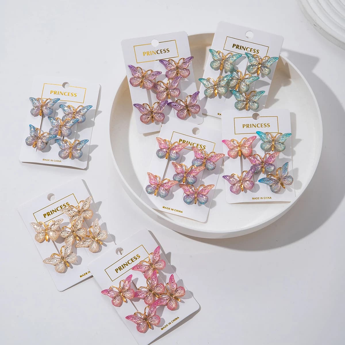 5PCS Sweet Macarons Gradient Color Cute Butterfly girl Hairpins women Headwear Princess Barrette Girls Hair Accessories