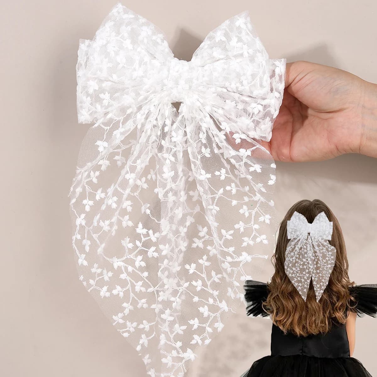 Sweet Lace Large Bow Hair Clip Elegant Embroidery Double-Layer Bownot Hairpin For Girls Korean Kids Accessories Headwear Gift