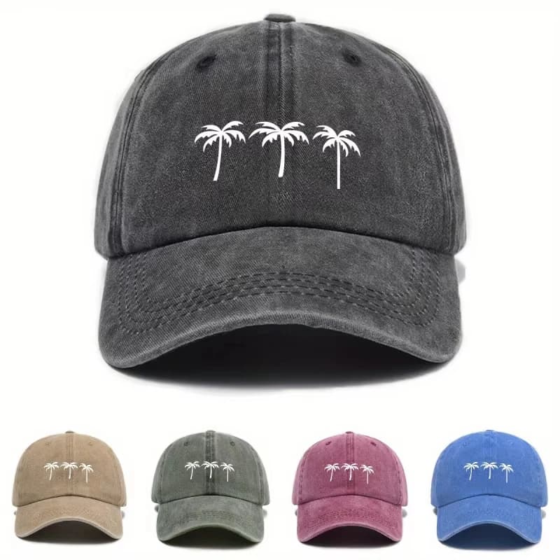 Three coconut tree printed baseball caps for men and women, casual outdoor travel, beach duckbill caps, simple accessories