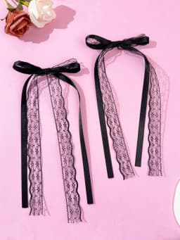 2pcs Ballet style lace bow ribbon hair clip, sweet girl's double ponytail hair clip, sweet and cool style hair accessory