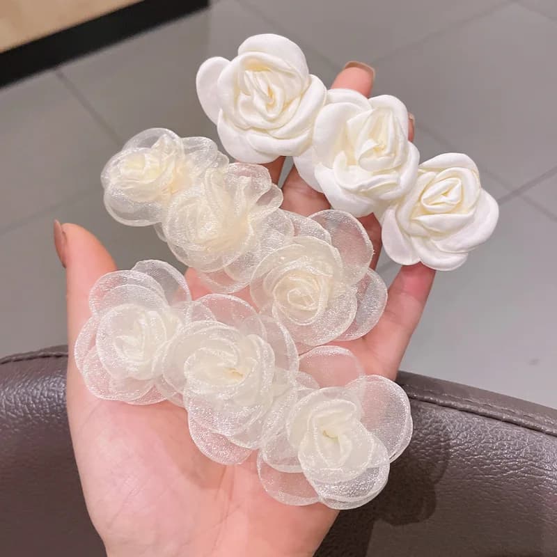 1pc ultra-fantasy camellia hair clip temperament mesh side clip bangs clip top clip spring clip hairpin floral hair accessory