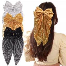 1pc sequin bow headband with ribbon for women; fashionable high ponytail hair accessory; hair clip for the back of the head