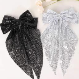 1pc sequin bow headband with ribbon for women; fashionable high ponytail hair accessory; hair clip for the back of the head