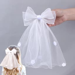 White Tulle Hair Clips For Girls Fairy Mesh Bow Large Hairpin Flower Barrette Summer Party Wedding Women Headdress Accessories