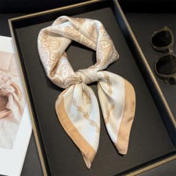 70cm Pink Floral Silk Scarf for Women Simulated Silk Fresh and Elegant Versatile Headwear Clothing Bags and Square Scarf