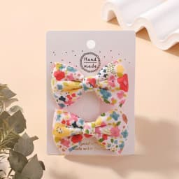 2pcs/set Cute Cotton Plaid Hair Bows Clip for Baby Girls Summer Colorful Print Flower Hairpin Barrette Headwear Hair Accessories