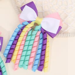 2Pcs Curly Ribbon Hair Clips For Girls Sweet Cute Colorful Tassel Bow Barrette Ponytail Hairpins Children Headdress Accessories