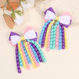 2Pcs Curly Ribbon Hair Clips For Girls Sweet Cute Colorful Tassel Bow Barrette Ponytail Hairpins Children Headdress Accessories