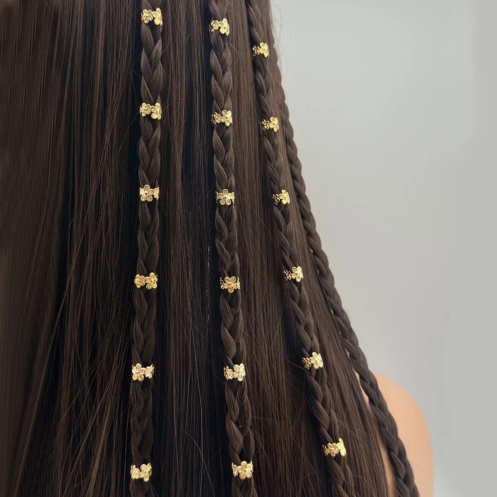 40pcs Hair Braid Rings Clips Dread Locks Hair Braiding Metal Quincunx Hollow Hair Rings for DIY Wig Dreadlocks Accessories