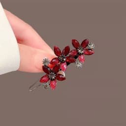 High-end New Year Red Hairpin for Women Rhinestones Glazed Flowers One-word Clip Metal Side Bangs Hair Clips