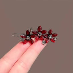 High-end New Year Red Hairpin for Women Rhinestones Glazed Flowers One-word Clip Metal Side Bangs Hair Clips