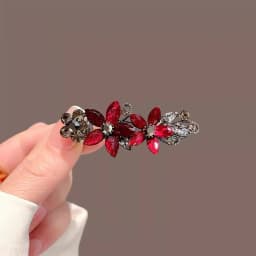 High-end New Year Red Hairpin for Women Rhinestones Glazed Flowers One-word Clip Metal Side Bangs Hair Clips