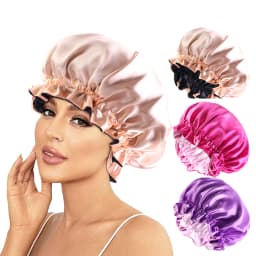 New Solid Elastic Double Layer Satin Bonnet Nightcap Doubleside Women Shower Bath Caps Night Sleep Hair Protection Hat