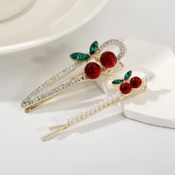 2pcs Fashionable, sweet and cute, pearl cherry hairpin, side clip, forehead bangs, broken hair, hairpin, hairpin headpiece