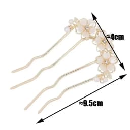 Pearl Flower Wavy Hair Combs for Women Elegant Forest Style U-shaped Hairpin High-end Metal Bun Head Hair Clasp