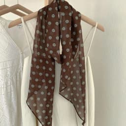 2026 New Ins Style Brown Chiffon Polka Dot Long Silk Scarf Multifunctional Accessory Neck Women's Headband Tie Hair Towel
