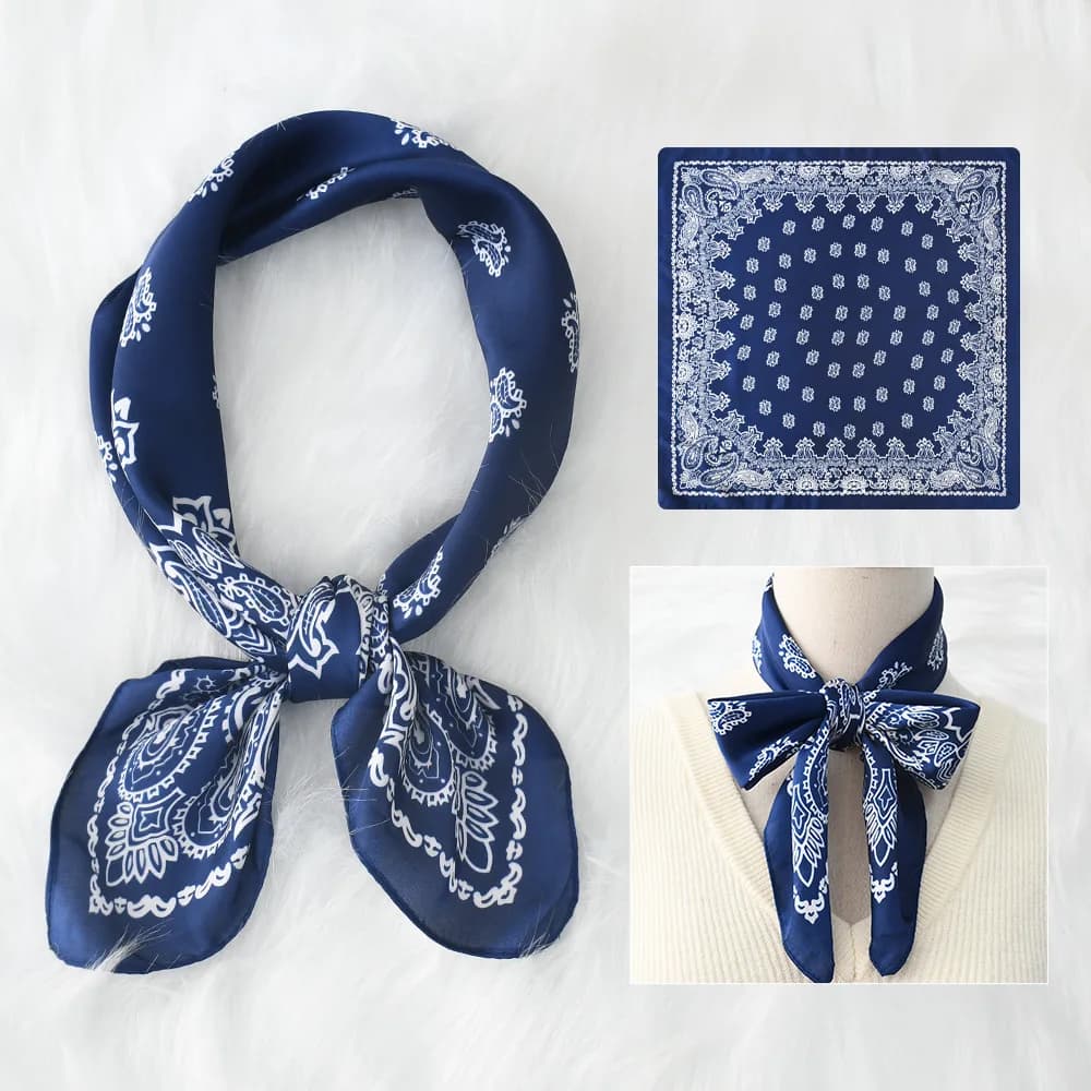 Luxury Paisley Print Small Square Scarf Simulated Silk Thin Neck Scarf Mature Style Sunscreen Headscarf For Women 70*70cm