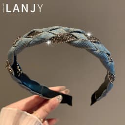 French Vintage Headband hair woman Denim Blue Rhinestone Wrapped Hair Bands Korean style Fried Dough Twists Braid Hair clips