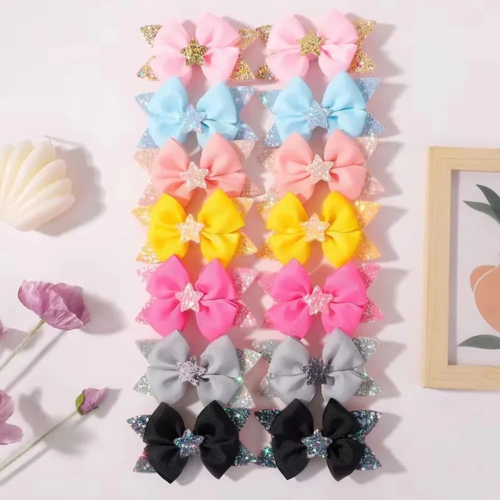 BABY BOWS 2Pcs 4.33inch Star Glitter Bow Hair Clips for Girls Boutique Ribbon Dovetail Barrette Headwear Kids Hair Accessories