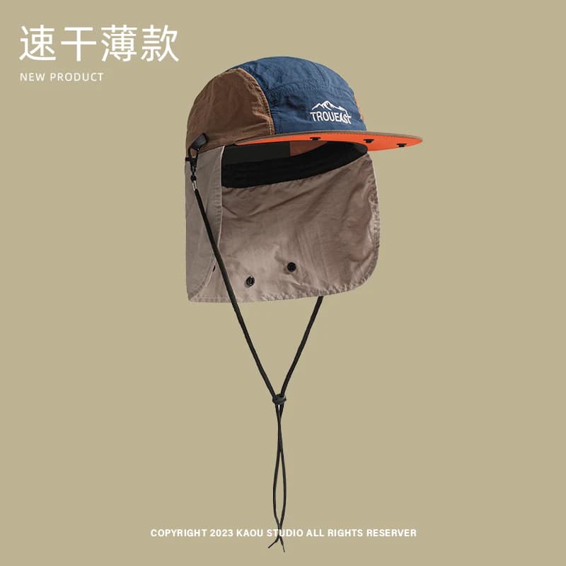Summer Outdoor Camping Sunscreen Neck Protection Baseball Cap for Men and Women Retro 5-panel Letter Embroidery Quick-drying Hat