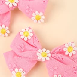 2Pcs Pink Flower Hair Clip Sweet Handmade 100% Cotton Ribbon Floral Bow Hairpin For Girl Children Baby Accessories Kids Headwear