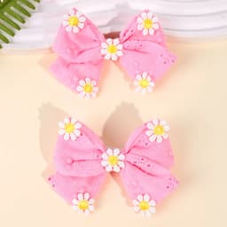 2Pcs Pink Flower Hair Clip Sweet Handmade 100% Cotton Ribbon Floral Bow Hairpin For Girl Children Baby Accessories Kids Headwear