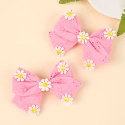 2Pcs Pink Flower Hair Clip Sweet Handmade 100% Cotton Ribbon Floral Bow Hairpin For Girl Children Baby Accessories Kids Headwear