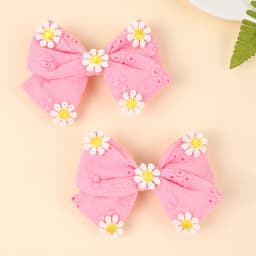 2Pcs Pink Flower Hair Clip Sweet Handmade 100% Cotton Ribbon Floral Bow Hairpin For Girl Children Baby Accessories Kids Headwear