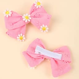 2Pcs Pink Flower Hair Clip Sweet Handmade 100% Cotton Ribbon Floral Bow Hairpin For Girl Children Baby Accessories Kids Headwear