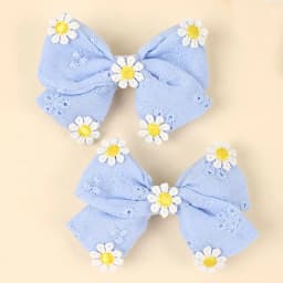 2Pcs Pink Flower Hair Clip Sweet Handmade 100% Cotton Ribbon Floral Bow Hairpin For Girl Children Baby Accessories Kids Headwear