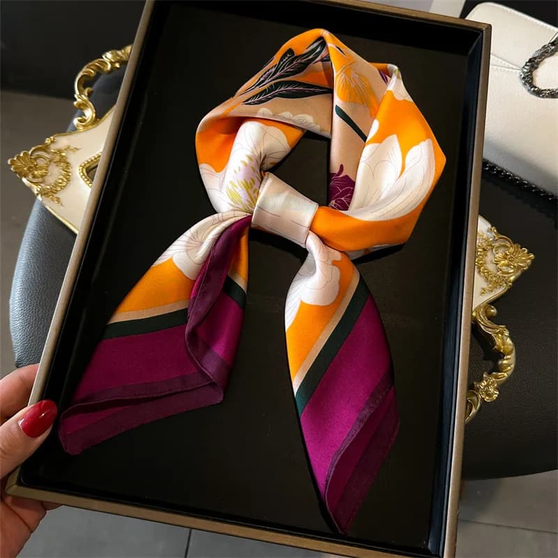 Scarf For Women Fashion Flower Print Neckerchief Luxury Bandanna Breathable Square Scarf Spring/Sunmmer Headband Hijab Scarves