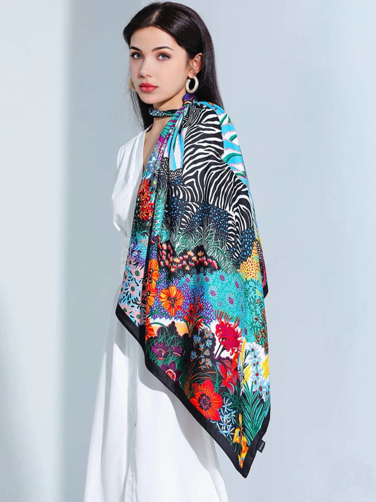 Luxury Brand Square Silk Scarf Women Satin Print Hijab Scarves Muslim Pareo Bandana Female Shawl Wrap Headband Foulard 90*90cm