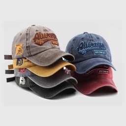 Retro Baseball Cap with 3D Embroidery “Always” – Unstructured Distressed Hat, Adjustable Metal D-Ring (56-60cm) Vintage Style