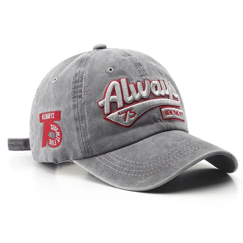Retro Baseball Cap with 3D Embroidery “Always” – Unstructured Distressed Hat, Adjustable Metal D-Ring (56-60cm) Vintage Style