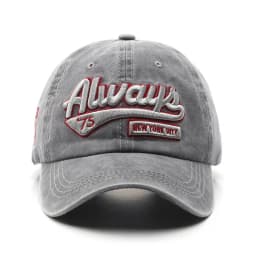 Retro Baseball Cap with 3D Embroidery “Always” – Unstructured Distressed Hat, Adjustable Metal D-Ring (56-60cm) Vintage Style
