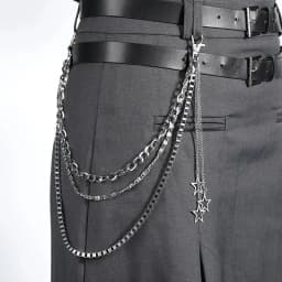 Men Y2k Star Charm Layered Street Style Pant Jeans Chain Belt