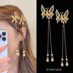 2pcs/set Women Butterfly Hairpin Vintage Elegant Tassel Hair Clip Moving for Girls Bangs Side Clip Trembling Hairpin Headdress