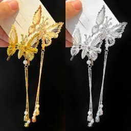 2pcs/set Women Butterfly Hairpin Vintage Elegant Tassel Hair Clip Moving for Girls Bangs Side Clip Trembling Hairpin Headdress