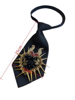 Women's Black Heart-Shaped Horn-Shaped Rice Bead and Rhinestone Embellished Tie, a Sparkling and Elegant Neck Accessory with a Thoughtful Design, Perfect for Banquets, Dinners, and Workplace Outfits