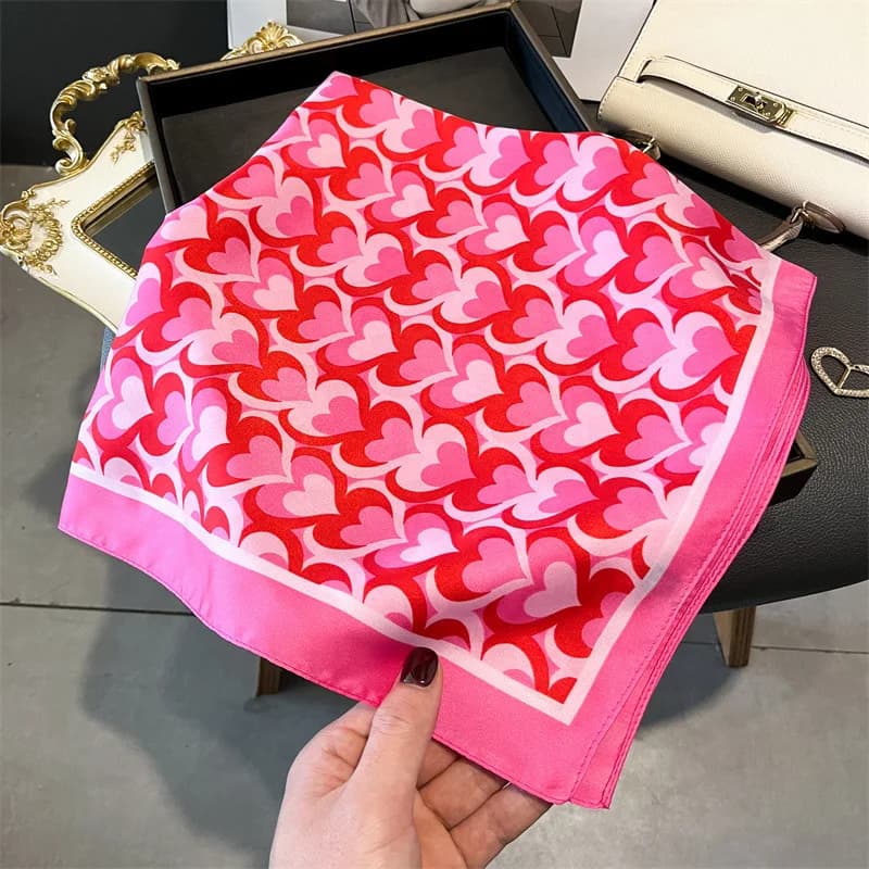 Luxury Silk Feeling Square Scarf Women 2024 Print Satin Neckerchief Spring Hair Band Foulard Bandana Echarpe Tie Shawl Wraps
