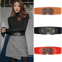 Ladies Wide Belt Vintage Buckle Waist Belt Women Elastic Stretch Corset Waistband PU Leather Dress Coat Decorative Belt